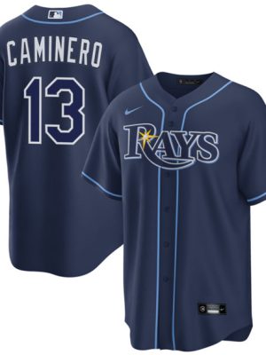 Tampa Bay Rays #13 Junior Caminero Navy Cool Base Stitched Jersey