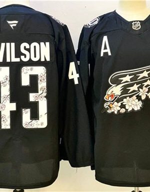 Washington Capitals #43 Tom Wilson Black Cherry Blossom With A Patch Stitched Jersey