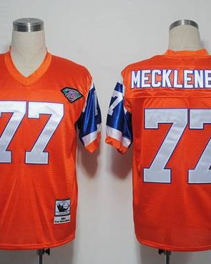 Mitchel And Ness Broncos #77 Karl Mecklenburg Orange With 75 Anniversary Patch Stitched Throwback Jersey