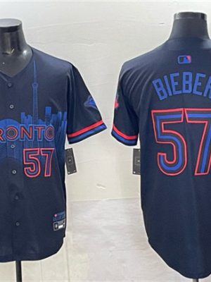 Toronto Blue Jays #57 Shane Bieber Navy 2024 City Connect Limited Stitched Jersey