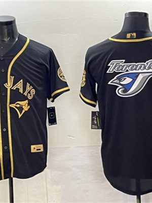 Toronto Blue Jays Team Big Logo Black Gold Cool Base Stitched Jersey