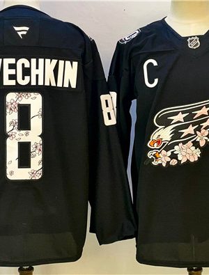 Washington Capitals #8 Alex Ovechkin Black Cherry Blossom With C Patch Stitched Jersey