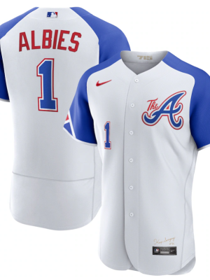 Atlanta Braves #1 Ozzie Albies White 2023 City Connect Flex Base Stitched Jersey